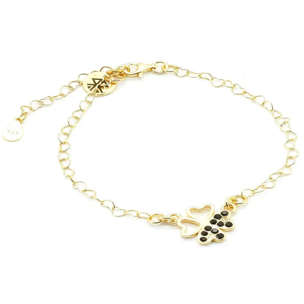 Silber Armband Herzform Armband, und Kleeblatt Anhänger